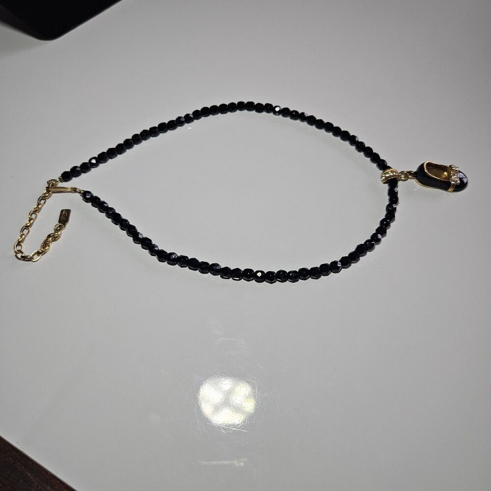 *Sale* 1928 Faceted Black Bead Necklace Gold Tone Shoe Pendant 16.5-19.5" - Picture 14 of 14
